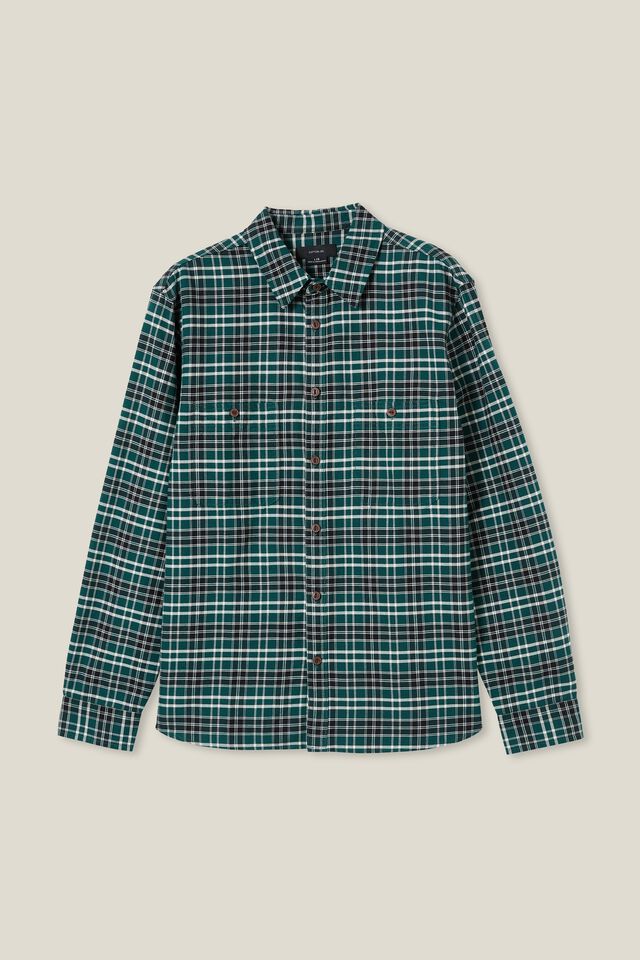Brooklyn Long Sleeve Shirt, GREEN OXFORD CHECK