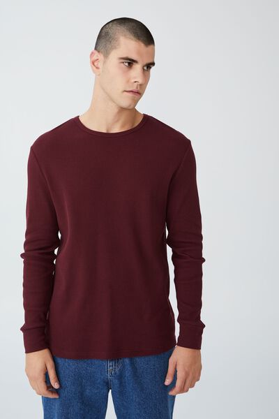Textured Long Sleeve Tshirt, VINTAGE RED WAFFLE