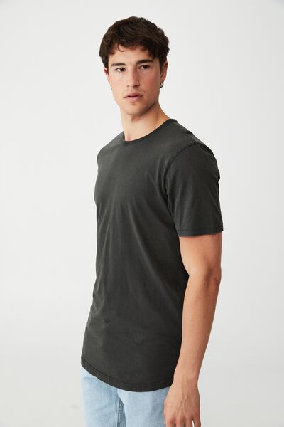 Curved Hem T-Shirt, WASHED BLACK ACID