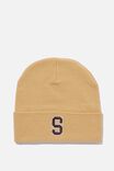 Tall Beanie, CAMEL / LETTER S