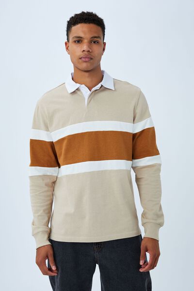Rugby Long Sleeve Polo, CASHEW SPORT PANEL