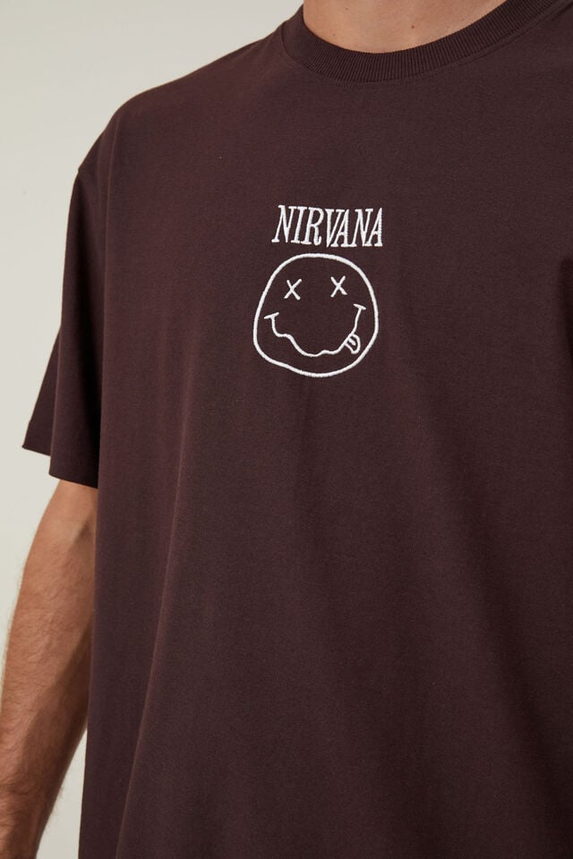 Nirvana Loose Fit T-Shirt, LCN MT DARK OAK/NIRVANA - SMILEY EMBROIDERY
