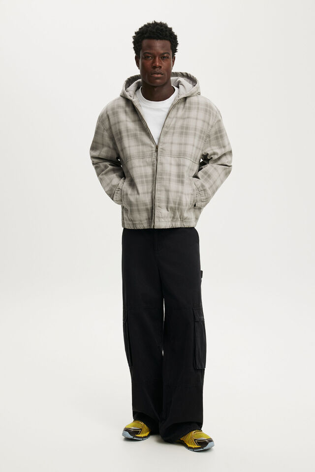 Cropped Hooded Bomber, GREY CHECK