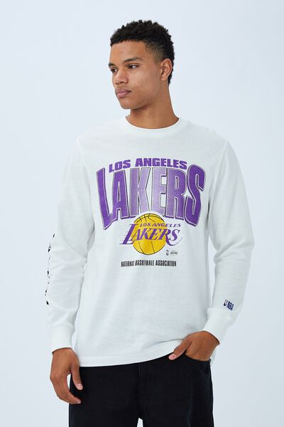Nba Long Sleeve Tshirt, LCN NBA VINTAGE WHITE LOS ANGELES LAKERS FADE
