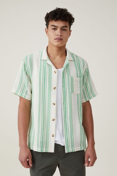 Palma Short Sleeve Shirt, BRIGHT GREEN STRIPE