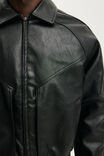Faux Leather Harrington Jacket, BLACK - example image 4