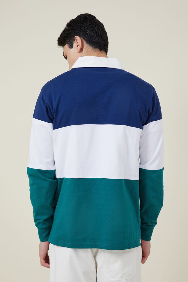 Rugby Long Sleeve Polo, COBALT TRI PANEL