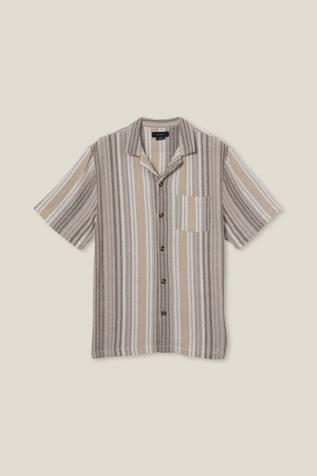 Palma Short Sleeve Shirt, TAN BUSY STRIPE