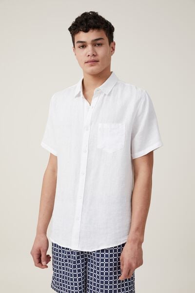 Camisas - Linen Short Sleeve Shirt, WHITE