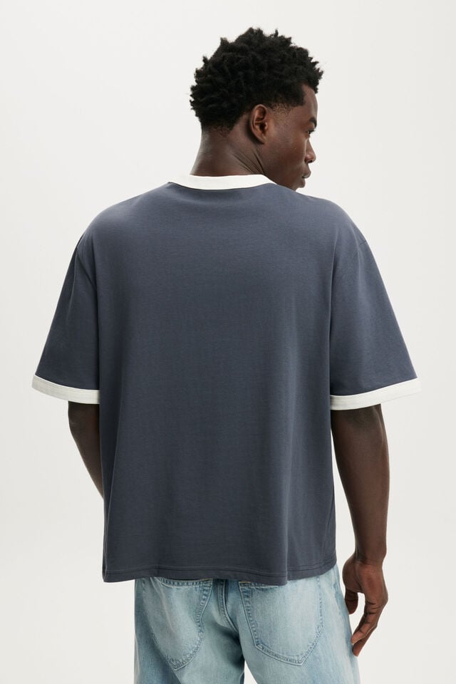 Cropped Fit T-Shirt, DENIM BLUE / VINTAGE WHITE RINGER
