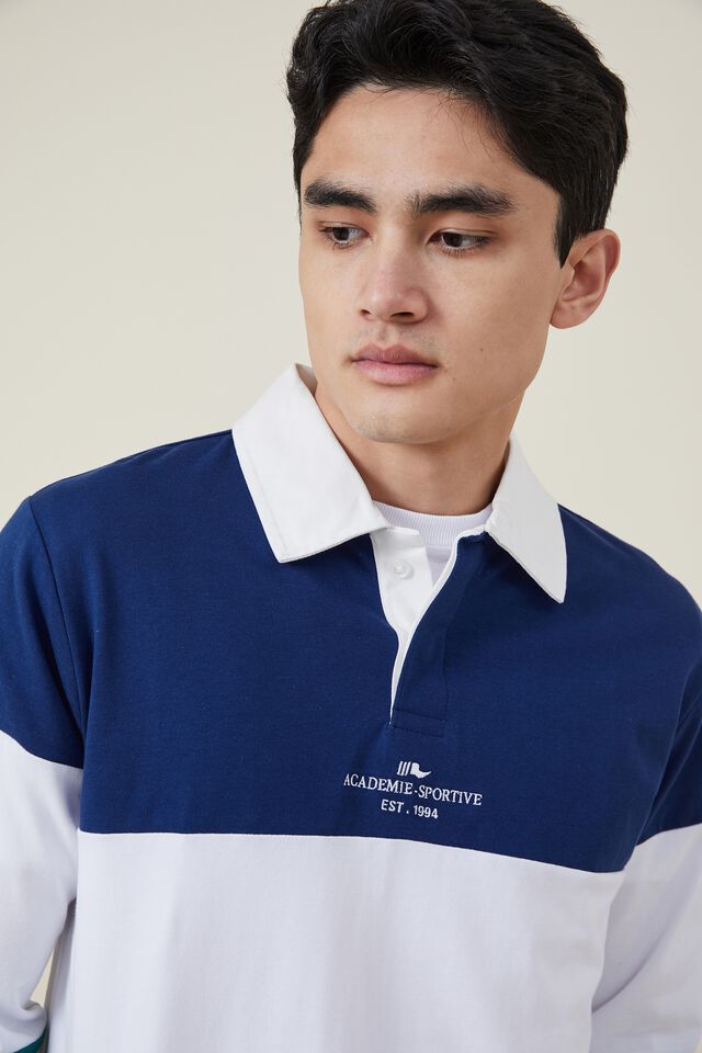 Rugby Long Sleeve Polo, COBALT TRI PANEL