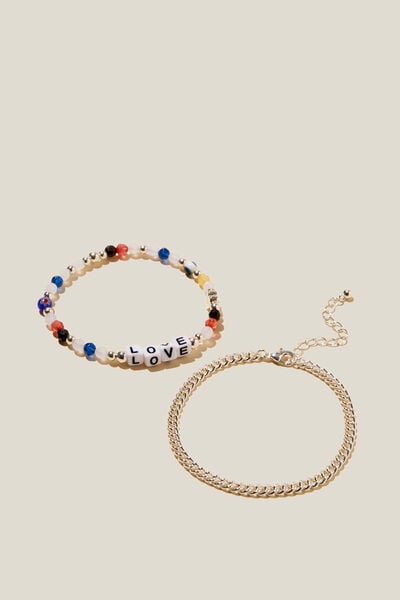 Bracelet Multi Pack, SILVER/BEADED LOVE