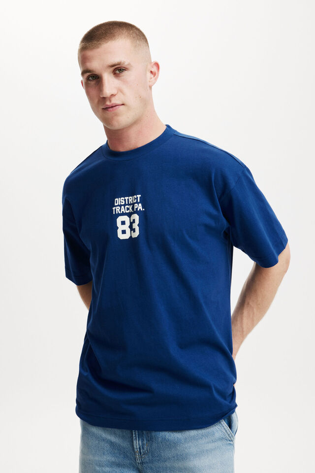 Box Fit College T-Shirt, LIMOGES BLUE/DISTRICT TRACK