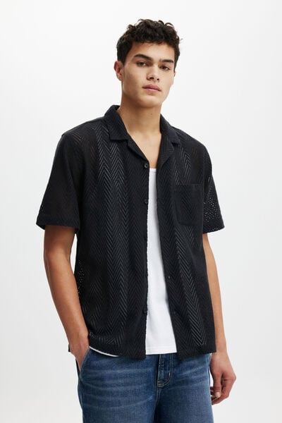 Palma Short Sleeve Shirt, BLACK CHEVRON