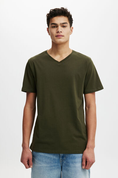 Organic V-Neck T-Shirt, DUFFLE GREEN