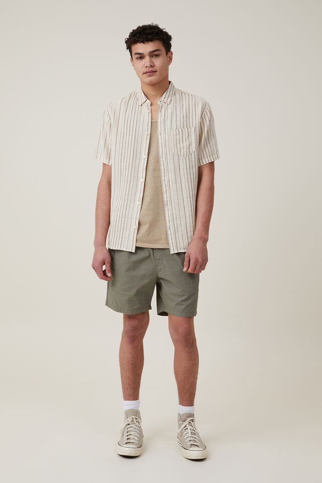 Linen Short Sleeve Shirt, ECRU STRIPE