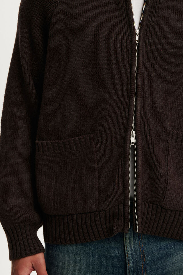 Zip Through Knitted Bomber, BITTER BROWN