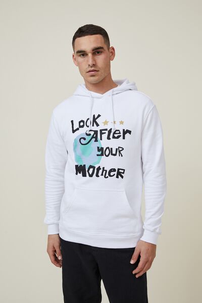 Graphic Fleece Pullover, WHITE/LOOK AFTER YOUR MOTHER
