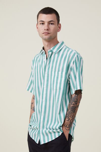 Vacay Short Sleeve Shirt, SPORT GREEN BOLD STRIPE