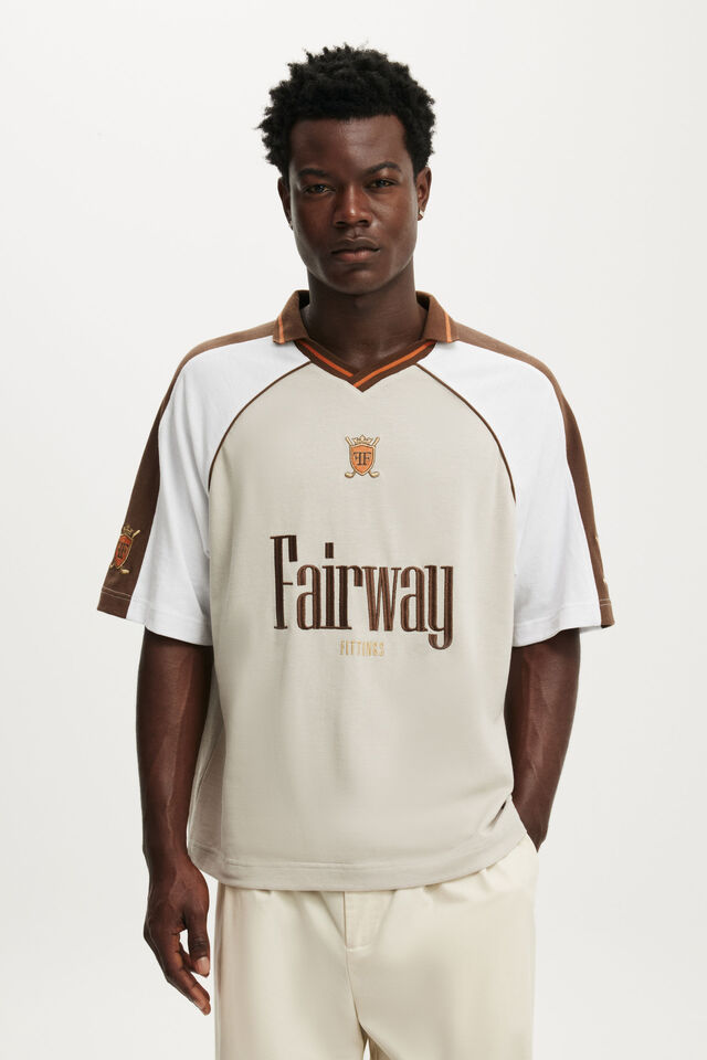 Cropped Graphic Polo, STONE