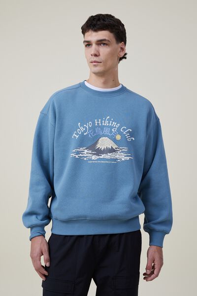 Oversized Graphic Sweater, ADRIATIC BLUE/TOKYO HIKING CLUB