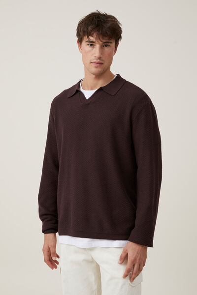 Jimmy Long Sleeve Polo, BROWN