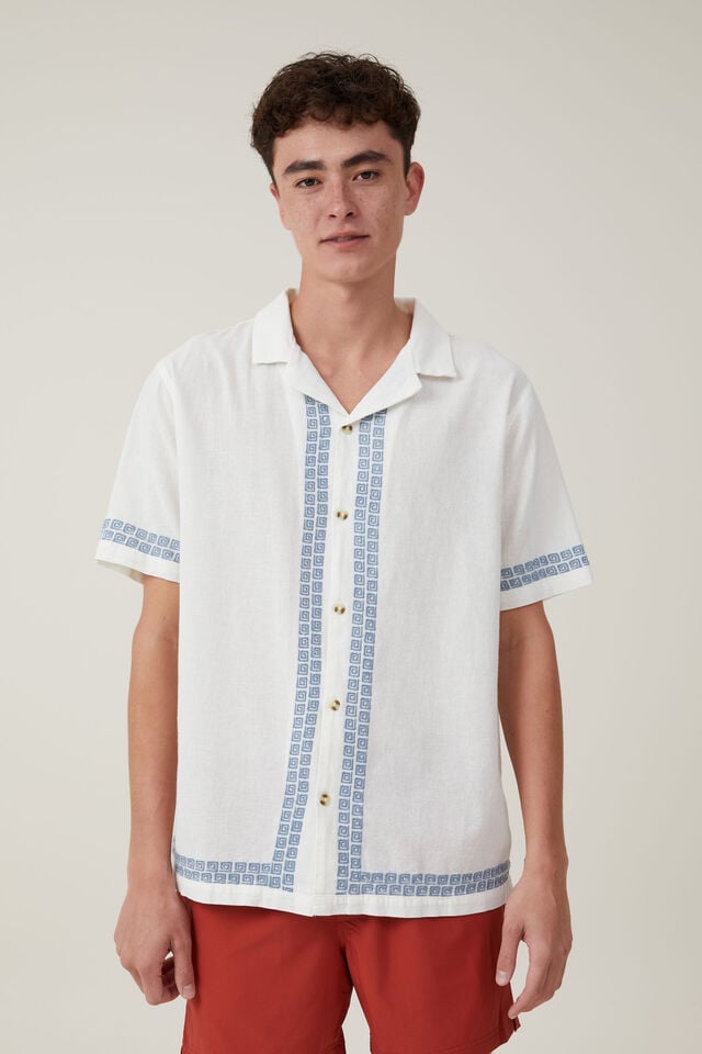 Cabana Short Sleeve Shirt, LIGHT BLUE BORDER