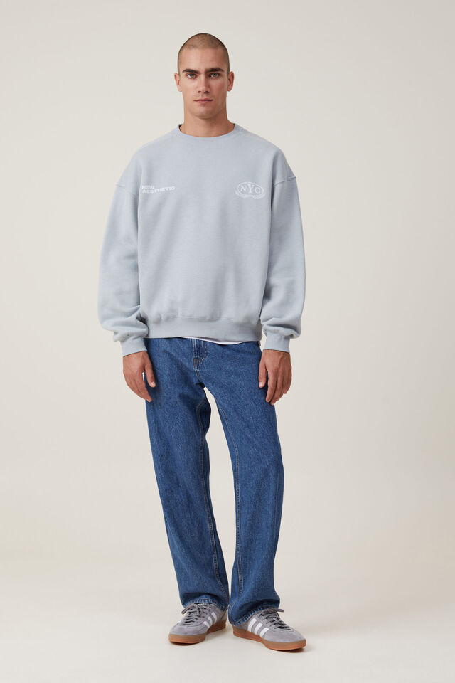 Box Fit Graphic Crew Sweater, BLUE HAZE / NEW AESTHETIC