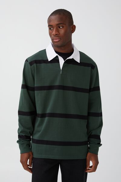 Rugby Long Sleeve Polo, PINE NEEDLE WIDE STRIPE