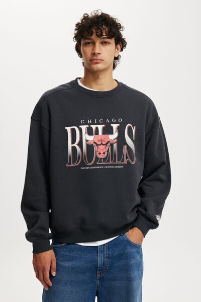 Nba Box Fit Crew Sweater, LCN NBA WASHED BLACK/CHICAGO BULLS - LOCK UP