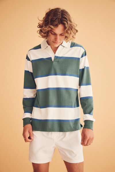 Rugby Long Sleeve Polo, WASHED FOREST SPORT PANEL