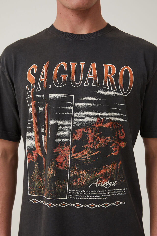 Premium Loose Fit Art T-Shirt, WASHED BLACK/SAGUARO