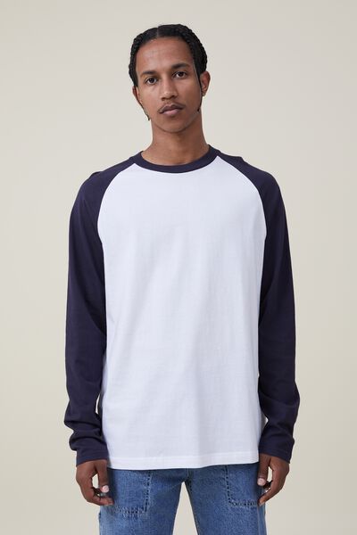 Raglan Long Sleeve T-Shirt, WHITE/TRUE NAVY