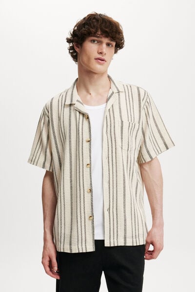 Palma Short Sleeve Shirt, CREAM EASY STRIPE