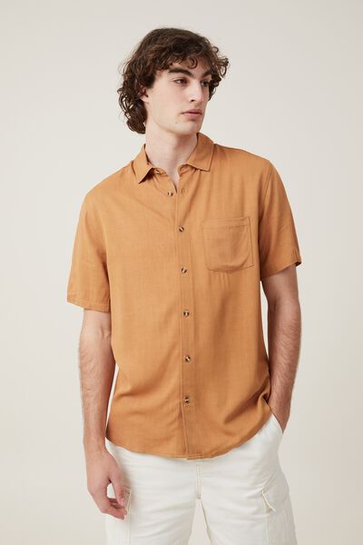 Cuban Short Sleeve Shirt, TAN
