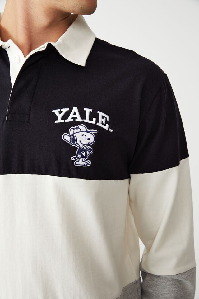 Rugby Collab Long Sleeve Polo, LCN YAP PEA INK NAVY TRI BLOCK/YALE PEANUTS B