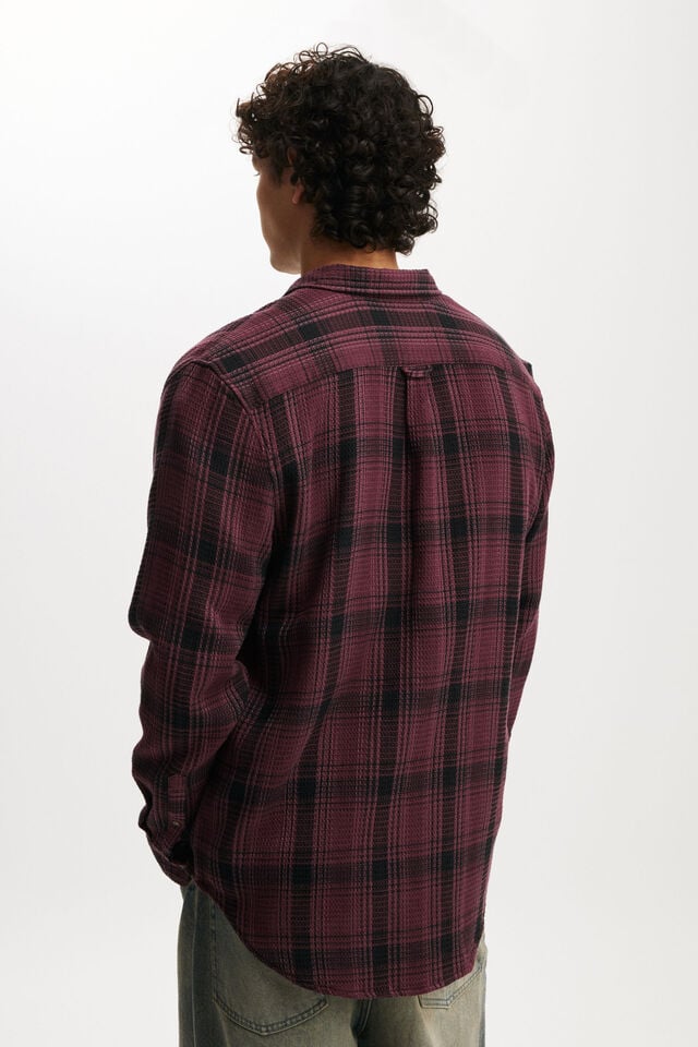 Boston Long Sleeve Shirt, PLUM WAFFLE CHECK