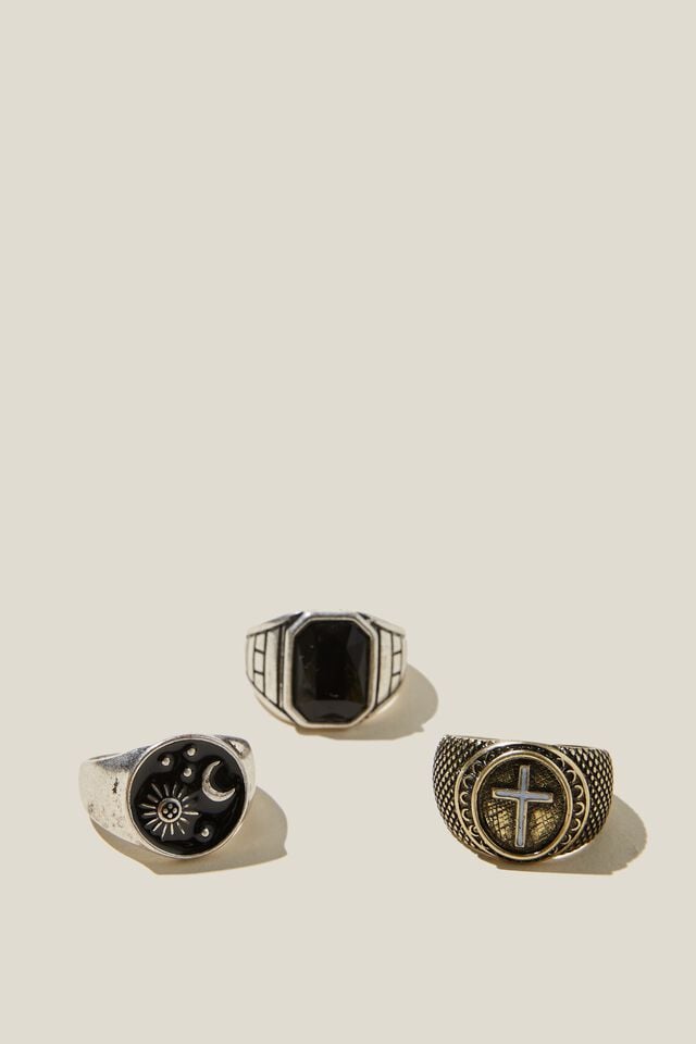 Anel - Rings Multi Pack, BURNISHED SILVER/GOLD SIGNET