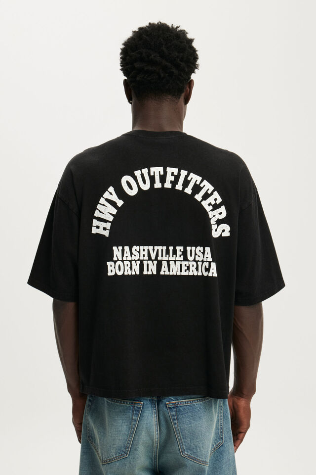 Cropped Fit Graphic T-Shirt, BLACK / HIGHWAY OUTFITTERS