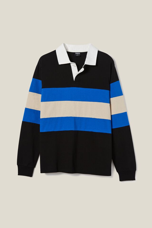 Rugby Long Sleeve Polo, ELECTRIC BLUE TRI STRIPE
