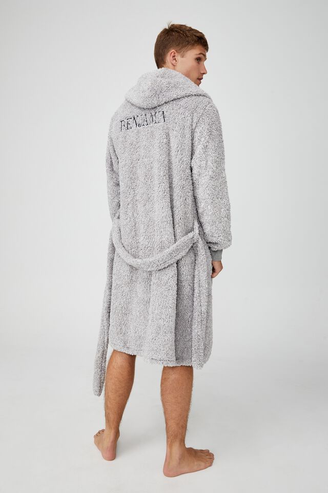 Personalised Back Mens Plush Gown, LIGHT GREY MARLE