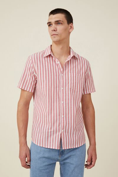 Vacay Short Sleeve Shirt, RED POP STRIPE