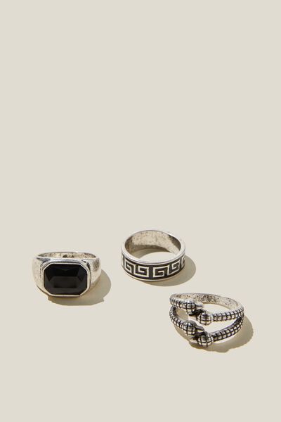 Rings Multi Pack, BURNISHED SILVER/SIGNET SNAKES
