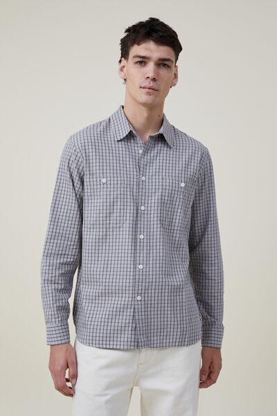 Brooklyn Long Sleeve Shirt, LIGHT GREY MICRO CHECK