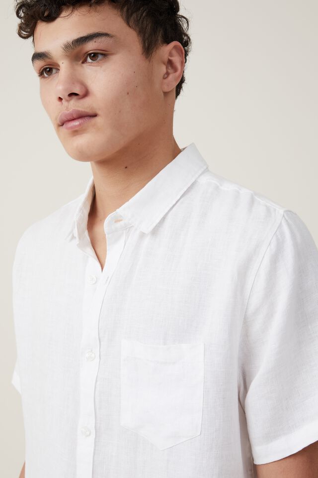 Linen Short Sleeve Shirt, WHITE