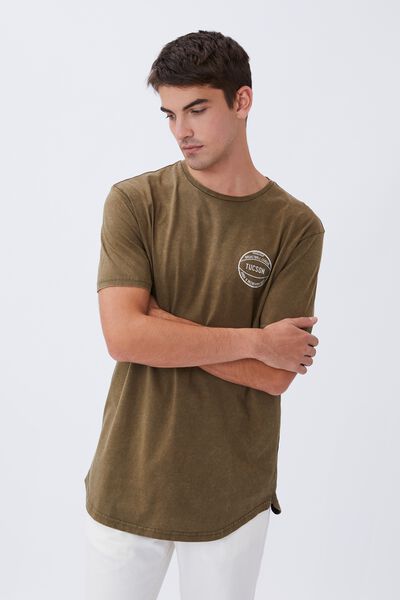 Scooped Hem T-Shirt, MUD GREEN ACID/CHAMPS
