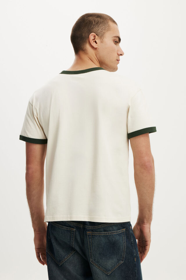 Fitted T-Shirt, OAT / HERITAGE GREEN RINGER