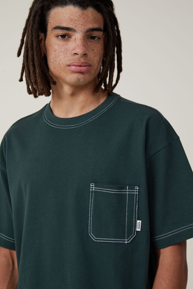 Box Fit Pocket T-Shirt, PINENEEDLE GREEN / CIVIC CONTRAST