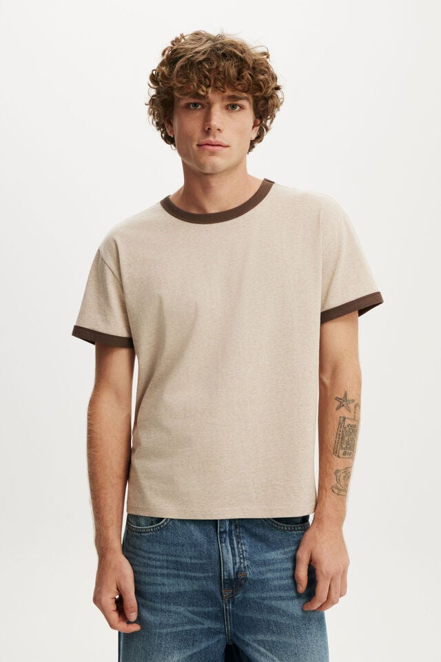 Fitted T-Shirt, HAZELNUT MARLE / ESPRESSO
