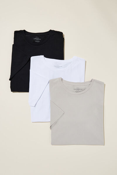 Organic Longline T-Shirt 3 Pack, BLACK/WHITE/SMOKE